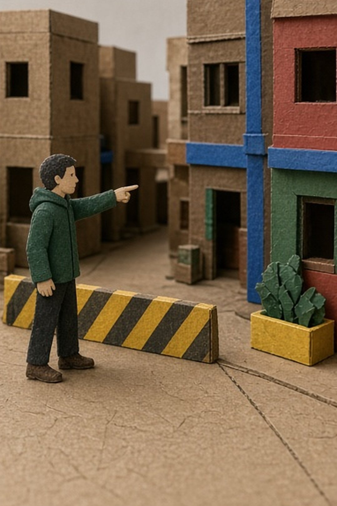 Paper neighbor leaving a hazard untouched and indicating a safe handoff path