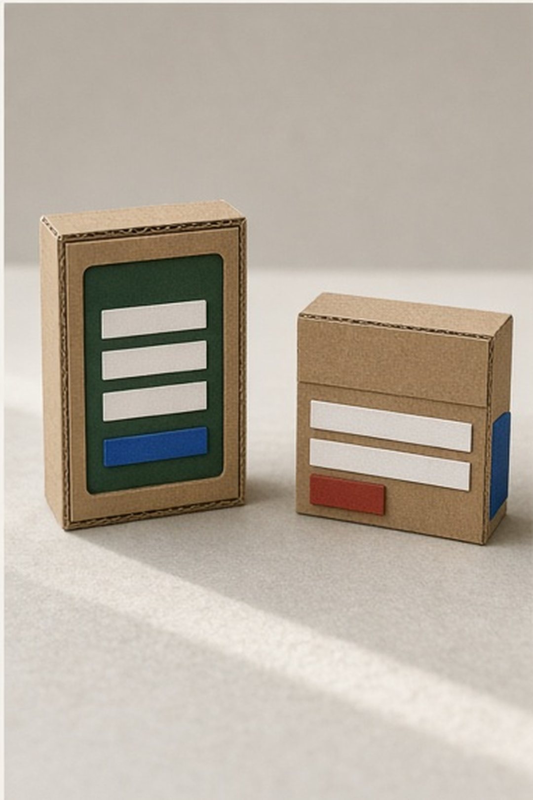 Two separate cardboard blocks representing the app and static website