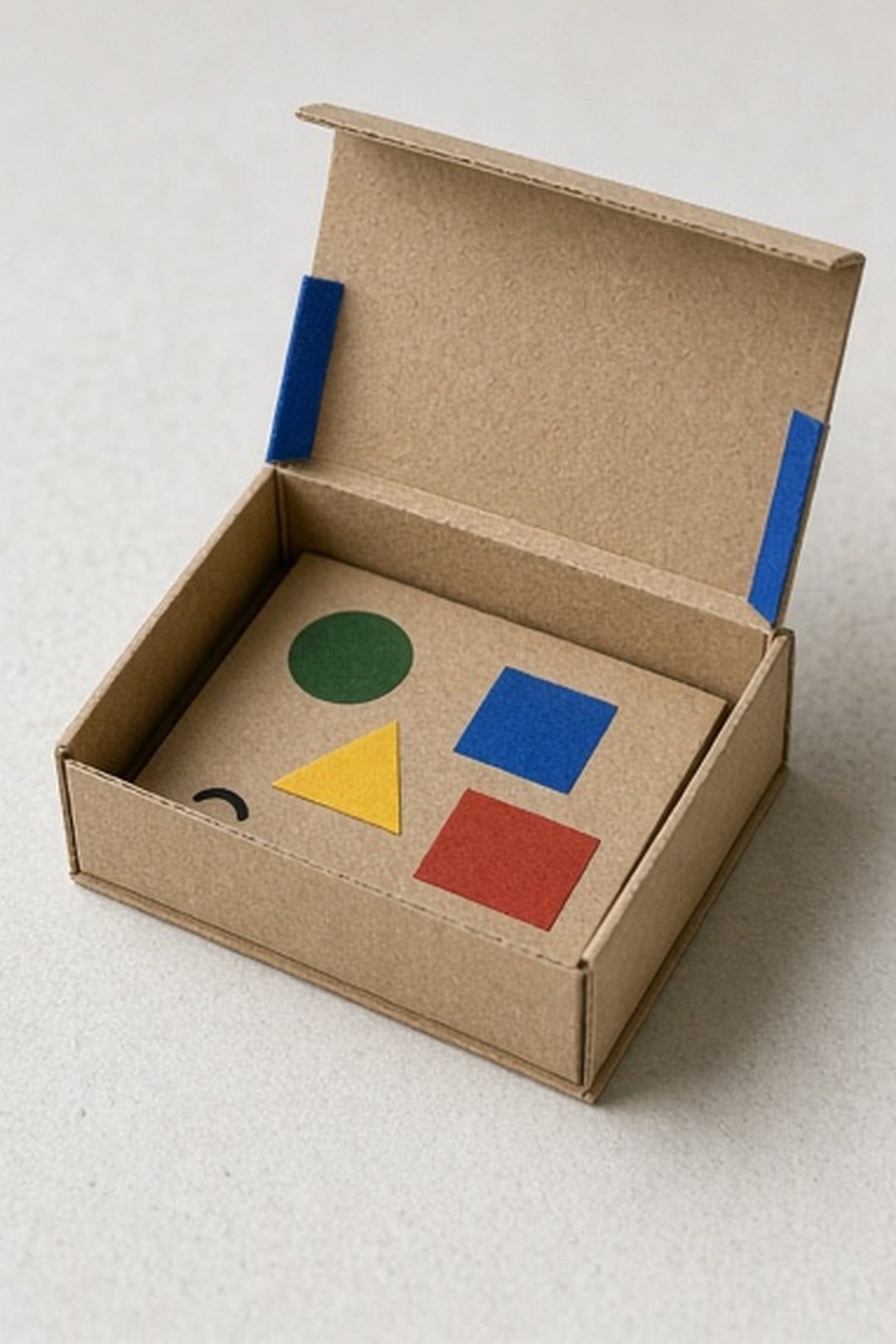 Action card resting inside one device-shaped paper cabinet