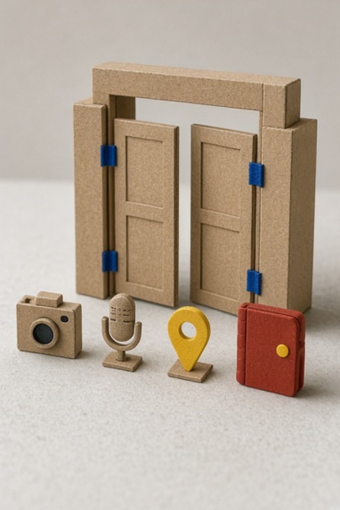 Device-feature objects positioned outside a closed cardboard gate
