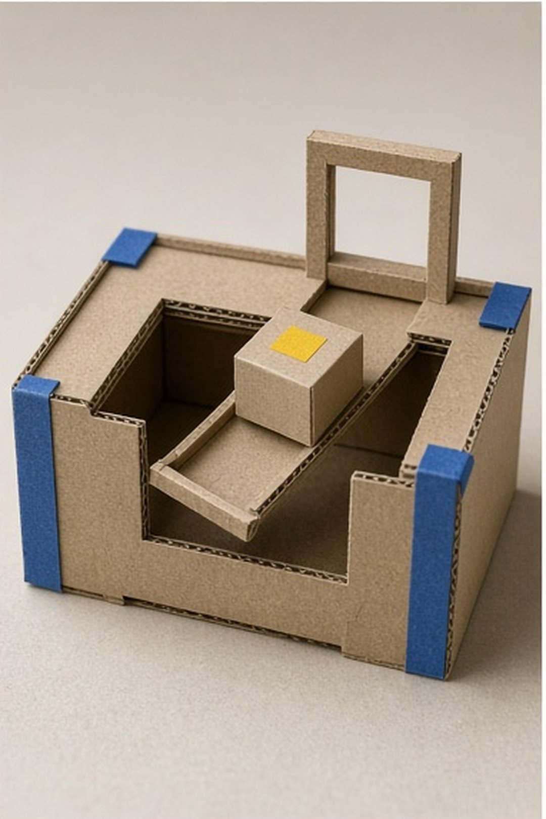 Paper browser window sending a neutral parcel toward a generic host frame