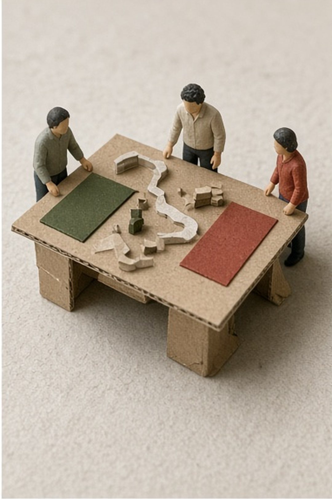 Open cardboard planning table without roster cards or profile badges