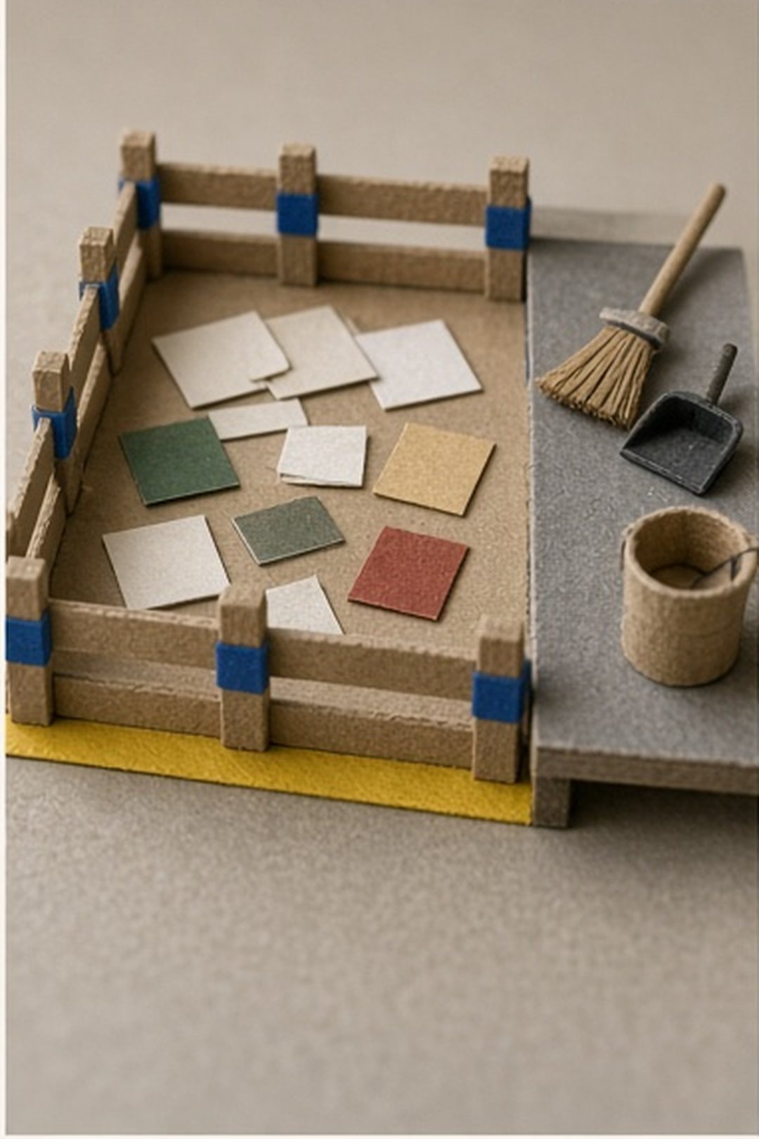 Bright hazard boundary keeping personal papers away from a cleanup tool table